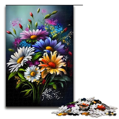 1000-teiliges Puzzle Bunte Blumen Holzpuzzle Lernspiele Heimdekoration 1000 Teile (75 x 50 cm) von mowenbingpeng