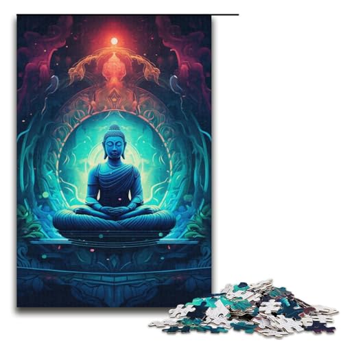 1000-teiliges Puzzle Bunte Buddha-Statue Holzpuzzle Lernspiele Heimdekoration 1000 Teile (38 x 26 cm) von mowenbingpeng