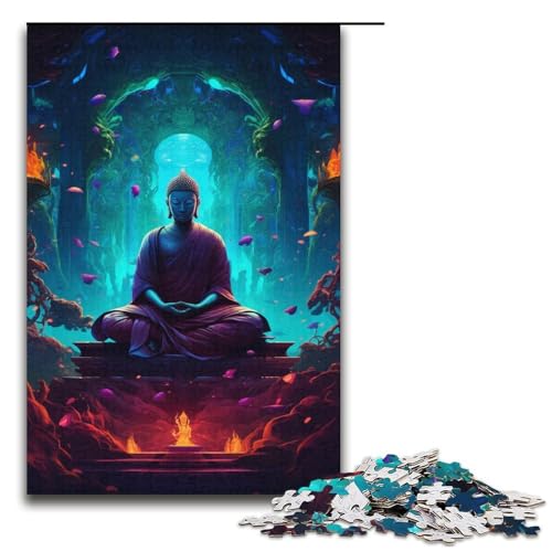 1000-teiliges Puzzle Bunte Buddha-Statue für Erwachsene und Kinder Holzpuzzle pädagogisches Spielzeug zum Stressabbau Puzzle 1000 Teile (38 x 26 cm) von mowenbingpeng