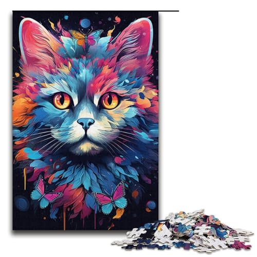 1000-teiliges Puzzle Bunte getigerte Katze Holzpuzzle Lernspiele Heimdekoration 1000 Teile (38 x 26 cm) von mowenbingpeng