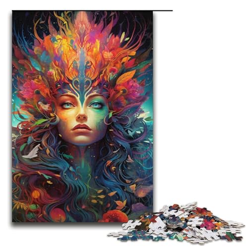 1000-teiliges Puzzle Bunte psychedelische Frau Puzzle für Erwachsene und Kinder Holzpuzzle pädagogisches Spielzeug zum Stressabbau Puzzle 1000 Teile (38 x 26 cm) von mowenbingpeng