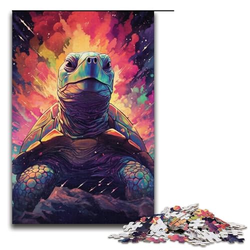1000-teiliges Puzzle Bunte psychedelische Schildkröte Puzzle für Erwachsene und Kinder Holzpuzzle pädagogisches Spielzeug zum Stressabbau Puzzle 1000 Teile (38 x 26 cm) von mowenbingpeng