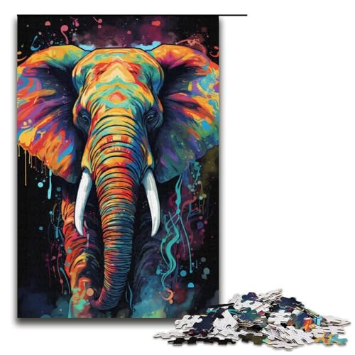 1000-teiliges Puzzle Doodle bunter Elefant Puzzle für Erwachsene und Kinder Holzpuzzle pädagogisches Spielzeug zum Stressabbau Puzzle 1000 Teile (38 x 26 cm) von mowenbingpeng