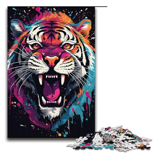 1000-teiliges Puzzle Doodle bunter Tiger Puzzle für Erwachsene und Kinder Holzpuzzle pädagogisches Spielzeug zum Stressabbau Puzzle 1000 Teile (38 x 26 cm) von mowenbingpeng