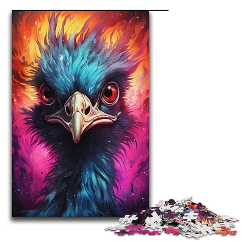 1000-teiliges Puzzle Emus farbenfrohes psychedelisches Puzzle für Erwachsene und Kinder Holzpuzzle pädagogisches Spielzeug zum Stressabbau Puzzle 1000 Teile (38 x 26 cm) von mowenbingpeng