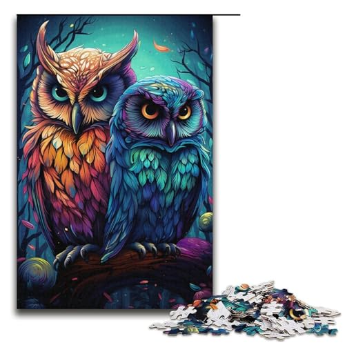 1000-teiliges Puzzle Fantasie Bunte Eule Puzzle für Erwachsene Holzpuzzle anspruchsvolles Spiel 1000 Teile (38 x 26 cm) von mowenbingpeng