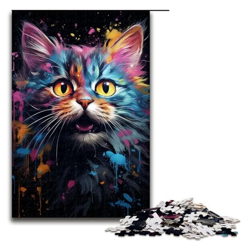 1000-teiliges Puzzle Fantasie Bunte Katzen Holzpuzzle Lernspiele Heimdekoration 1000 Teile (75 x 50 cm) von mowenbingpeng