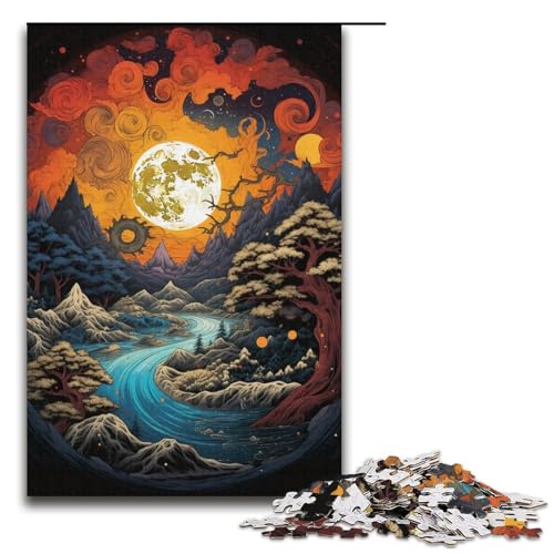 1000-teiliges Puzzle Fantasie Bunte Mondlichtlandschaft Holzpuzzle Lernspiele Heimdekoration 1000 Teile (38 x 26 cm) von mowenbingpeng