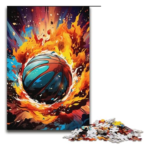1000-teiliges Puzzle Fantasie-Farben Basketball Feuer Puzzle für Erwachsene und Kinder Holzpuzzle pädagogisches Spielzeug zum Stressabbau Puzzle 1000 Teile (38 x 26 cm) von mowenbingpeng