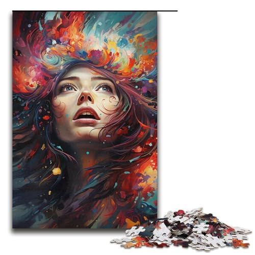 1000-teiliges Puzzle Fantasie-Farben-Frau Puzzle für Erwachsene Holz-Puzzle Familienspiel 1000 Teile (38 x 26 cm) von mowenbingpeng