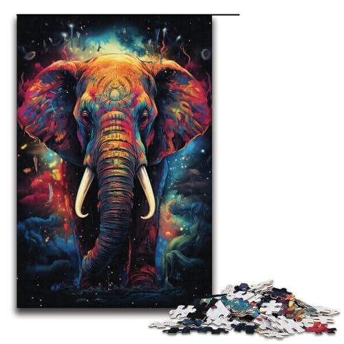 1000-teiliges Puzzle Fantasie bunter Elefant Puzzle für Erwachsene und Kinder Holzpuzzle pädagogisches Spielzeug zum Stressabbau Puzzle 1000 Teile (38 x 26 cm) von mowenbingpeng