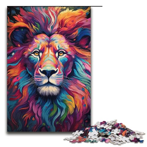 1000-teiliges Puzzle Fantasie bunter Löwe Holzpuzzle Lernspiele Heimdekoration 1000 Teile (38 x 26 cm) von mowenbingpeng
