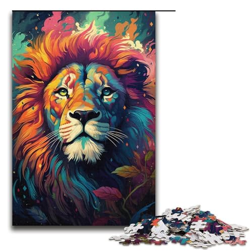 1000-teiliges Puzzle Fantasie bunter Löwe Holzpuzzle Lernspiele Heimdekoration 1000 Teile (38 x 26 cm) von mowenbingpeng
