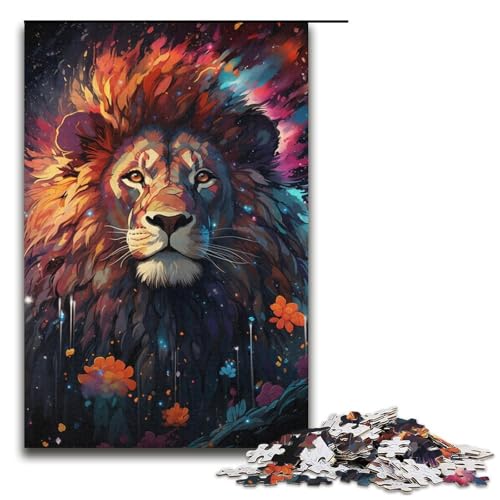 1000-teiliges Puzzle Fantasie bunter Löwe Puzzle für Erwachsene und Kinder Holzpuzzle pädagogisches Spielzeug zum Stressabbau Puzzle 1000 Teile (38 x 26 cm) von mowenbingpeng