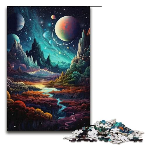 1000-teiliges Puzzle Fantasie bunter Planet Puzzle für Erwachsene Holzpuzzle anspruchsvolles Spiel 1000 Teile (38 x 26 cm) von mowenbingpeng