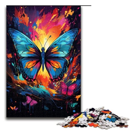 1000-teiliges Puzzle Fantasie bunter Schmetterling Puzzle für Erwachsene und Kinder Holzpuzzle pädagogisches Spielzeug zum Stressabbau Puzzle 1000 Teile (75 x 50 cm) von mowenbingpeng