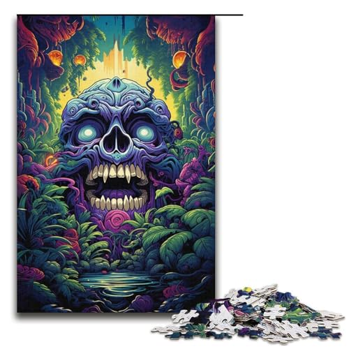 1000-teiliges Puzzle Fantasie bunter Totenkopf Puzzle für Erwachsene Holzpuzzle anspruchsvolles Spiel 1000 Teile (38 x 26 cm) von mowenbingpeng
