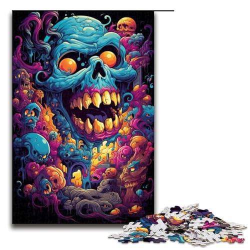 1000-teiliges Puzzle Fantasie bunter Totenkopf Puzzle für Erwachsene Holzpuzzle anspruchsvolles Spiel 1000 Teile (75 x 50 cm) von mowenbingpeng