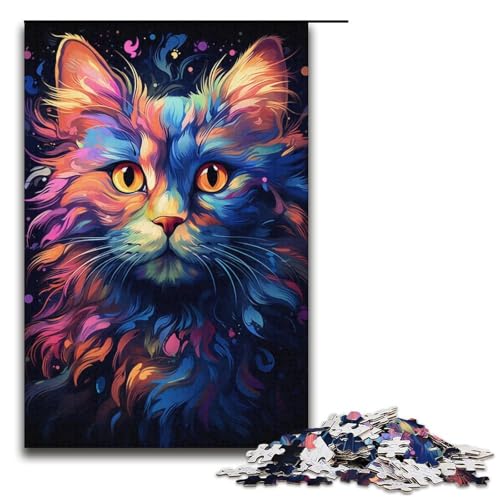 1000-teiliges Puzzle Fantasie buntes Katzen-Puzzle für Erwachsene Holzpuzzle anspruchsvolles Spiel 1000 Teile (38 x 26 cm) von mowenbingpeng