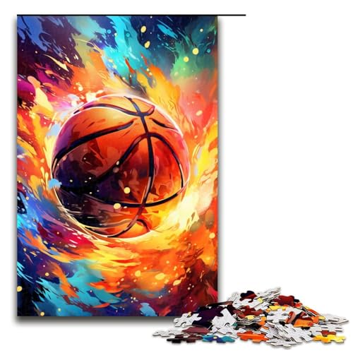 1000-teiliges Puzzle Fantasy-Farb-Basketball-Puzzle für Erwachsene Holzpuzzle Familienspiele 1000 Teile (75 x 50 cm) von mowenbingpeng