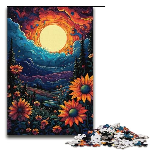 1000-teiliges Puzzle Farbgemälde von Sonnenblumen Puzzle für Erwachsene Holzpuzzle anspruchsvolles Spiel 1000 Teile (38 x 26 cm) von mowenbingpeng