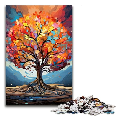 1000-teiliges Puzzle Farbmalerei Baum-Puzzle Holzpuzzle Lernspiele Heimdekoration 1000 Teile (75 x 50 cm) von mowenbingpeng