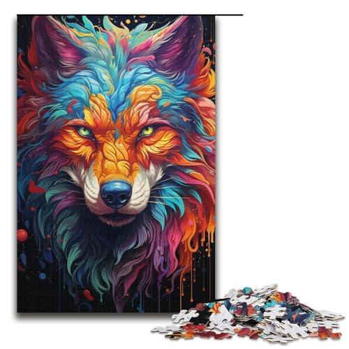 1000-teiliges Puzzle Farbmalerei Fuchs-Puzzle für Erwachsene Holzpuzzle anspruchsvolles Spiel 1000 Teile (38 x 26 cm) von mowenbingpeng