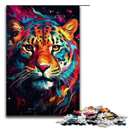 1000-teiliges Puzzle Farbmalerei Leoparden-Puzzle für Erwachsene Holzpuzzle anspruchsvolles Spiel 1000 Teile (75 x 50 cm) von mowenbingpeng