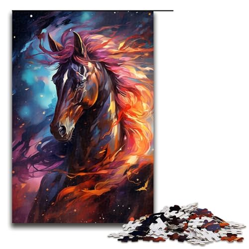 1000-teiliges Puzzle Farbmalerei Pferde-Puzzle für Erwachsene Holzpuzzle anspruchsvolles Spiel 1000 Teile (75 x 50 cm) von mowenbingpeng