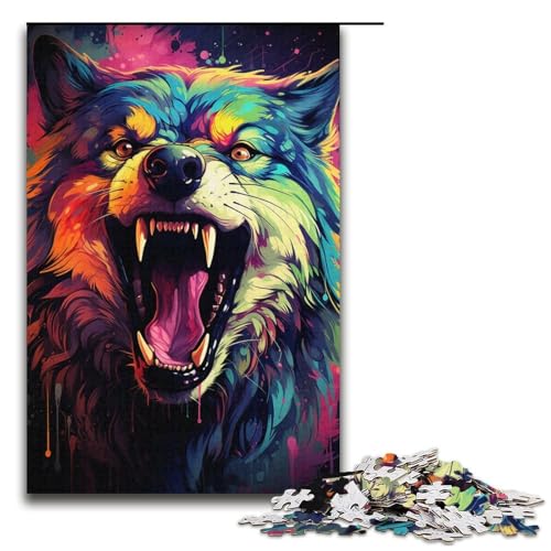 1000-teiliges Puzzle Farbmalerei Wolf-Puzzle Holzpuzzle Lernspiele Heimdekoration 1000 Teile (38 x 26 cm) von mowenbingpeng