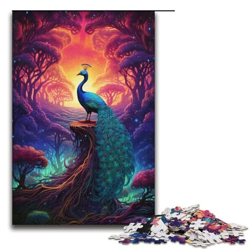 1000-teiliges Puzzle Farbpfau 12 Puzzles Holzpuzzles Lernspiele Heimdekoration 1000 Teile (38 x 26 cm) von mowenbingpeng