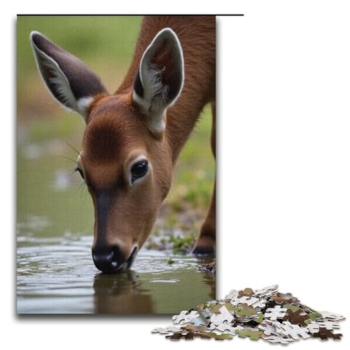 1000-teiliges Puzzle Hirsch-Trinkwasser für Erwachsene Holzpuzzle anspruchsvolles Spiel 1000 Teile (38 x 26 cm) von mowenbingpeng