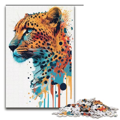 1000-teiliges Puzzle Jaguar Aquarell Tier-Puzzle Papierpuzzle Lernspiele Heimdekoration 1000 Teile (38 x 26 cm) von mowenbingpeng