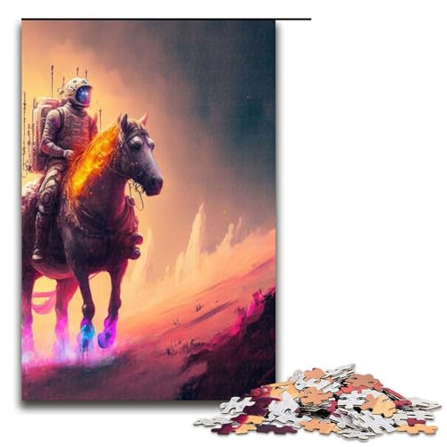 1000-teiliges Puzzle Lernspiele „Riding My Space Horse“ Puzzles für Erwachsene Holzpuzzle für Familienspaß und Spieleabend 1000 Teile (75 x 50 cm) von mowenbingpeng