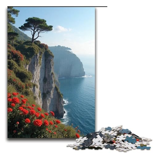 1000-teiliges Puzzle Lernspiele Blumen auf der Klippe Puzzles für Erwachsene Holzpuzzle für Familienspaß und Spieleabend 1000 Teile (75 x 50 cm) von mowenbingpeng
