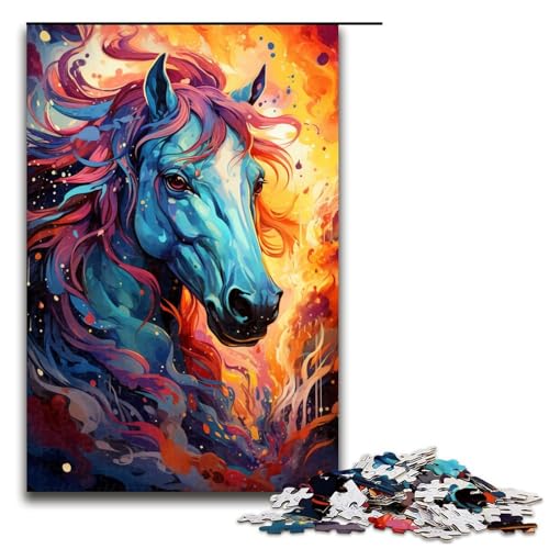 1000-teiliges Puzzle Lernspiele Farbmalerei Pferde-Puzzle für Erwachsene Holzpuzzle für Familienspaß und Spieleabend 1000 Teile (75 x 50 cm) von mowenbingpeng