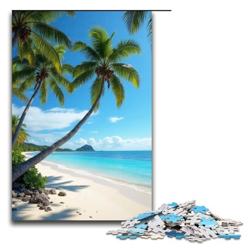 1000-teiliges Puzzle Lernspiele Kokosnussbäume am Meer Puzzles für Erwachsene Holzpuzzle für Familienspaß und Spieleabend 1000 Teile (75 x 50 cm) von mowenbingpeng