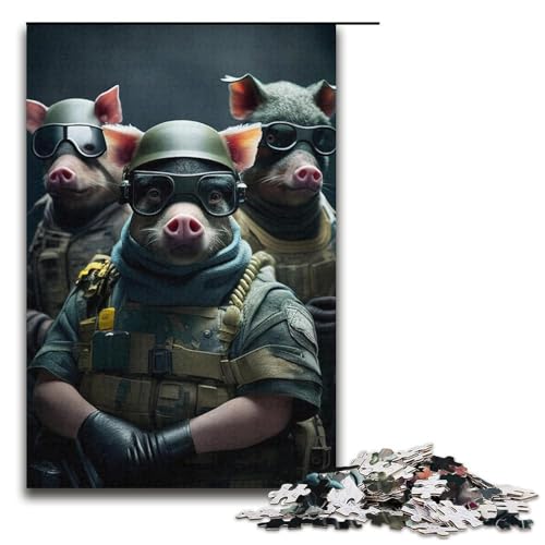1000 teiliges Puzzle Lernspiele Pig Force Puzzles für Erwachsene Holzpuzzle für Familienspaß und Spieleabende 1000 Teile (38 x 26 cm) von mowenbingpeng