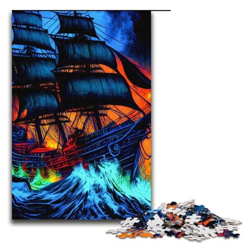 1000-teiliges Puzzle Lernspiele Piratenschiff-Puzzle für Erwachsene Papierpuzzle für Familienspaß und Spieleabend 1000 Teile (38 x 26 cm) von mowenbingpeng