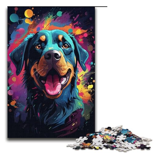 1000-teiliges Puzzle Lernspiele buntes psychedelisches Rottweiler-Puzzle für Erwachsene Holzpuzzle für Familienspaß und Spieleabend 1000 Teile (38 x 26 cm) von mowenbingpeng