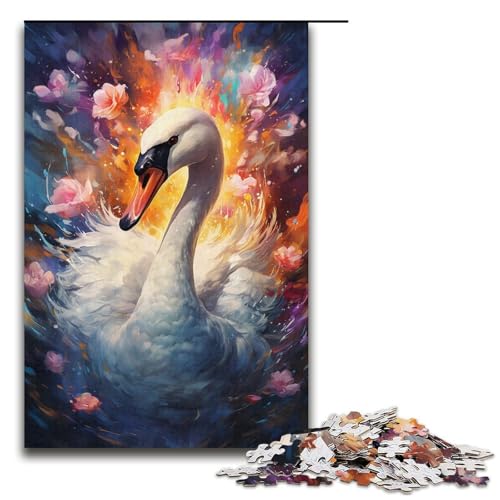 1000-teiliges Puzzle Lernspiele buntes psychedelisches Schwanen-Puzzle für Erwachsene Holzpuzzle für Familienspaß und Spieleabend 1000 Teile (38 x 26 cm) von mowenbingpeng