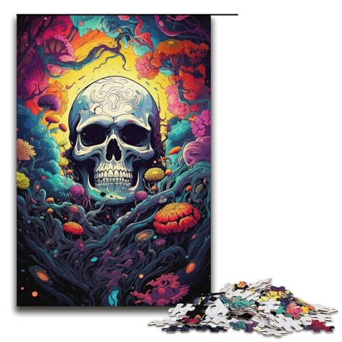 1000-teiliges Puzzle Lernspiele buntes psychedelisches Totenkopf-Puzzle für Erwachsene Holzpuzzle für Familienspaß und Spieleabend 1000 Teile (38 x 26 cm) von mowenbingpeng