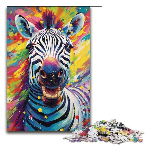 1000-teiliges Puzzle Lernspiele buntes psychedelisches Zebra-Puzzle für Erwachsene Holzpuzzle für Familienspaß und Spieleabend 1000 Teile (38 x 26 cm) von mowenbingpeng