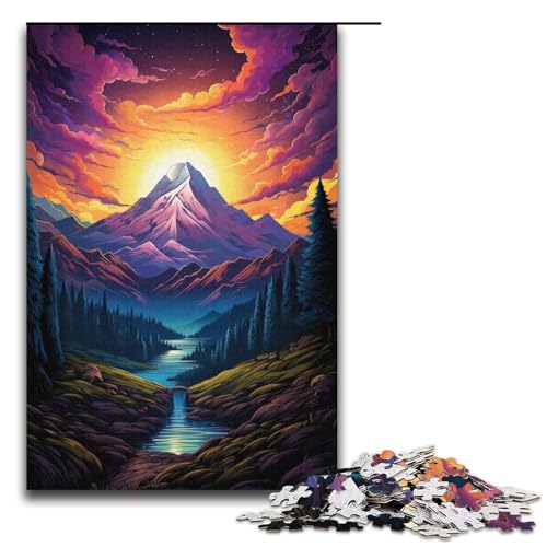 1000-teiliges Puzzle Lernspiele farbenfrohe psychedelische Berglandschaft Puzzle für Erwachsene Holzpuzzle für Familienspaß und Spieleabend 1000 Teile (38 x 26 cm) von mowenbingpeng