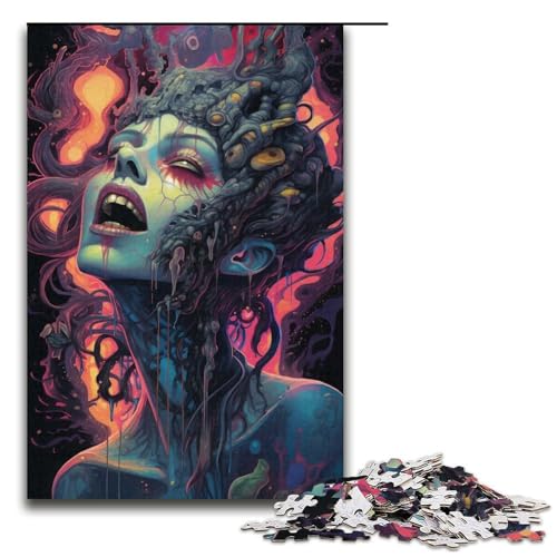 1000-teiliges Puzzle Lernspiele farbenfrohe psychedelische Horror-Kunst Puzzles für Erwachsene Holzpuzzle für Familienspaß und Spieleabend 1000 Teile (38 x 26 cm) von mowenbingpeng