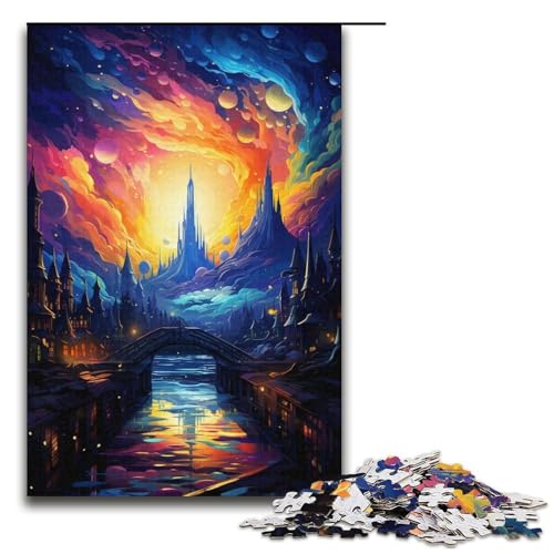 1000-teiliges Puzzle Lernspiele farbenfrohe psychedelische Landschaft Puzzle für Erwachsene Holzpuzzle für Familienspaß und Spieleabend 1000 Teile (38 x 26 cm) von mowenbingpeng