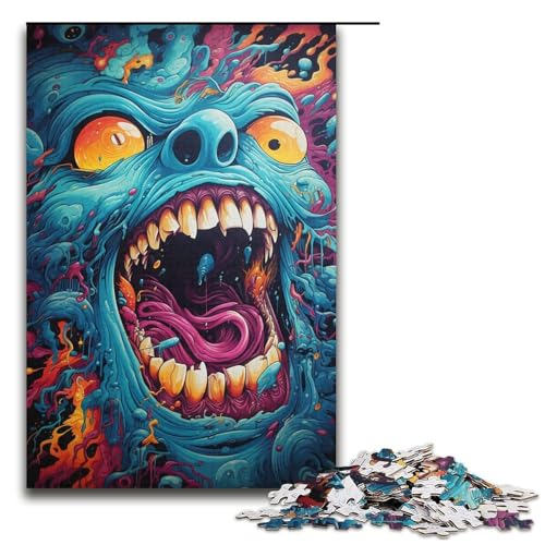 1000-teiliges Puzzle Lernspiele farbenfrohe psychedelische Monster-Puzzles für Erwachsene Holzpuzzle für Familienspaß und Spieleabende 1000 Teile (38 x 26 cm) von mowenbingpeng