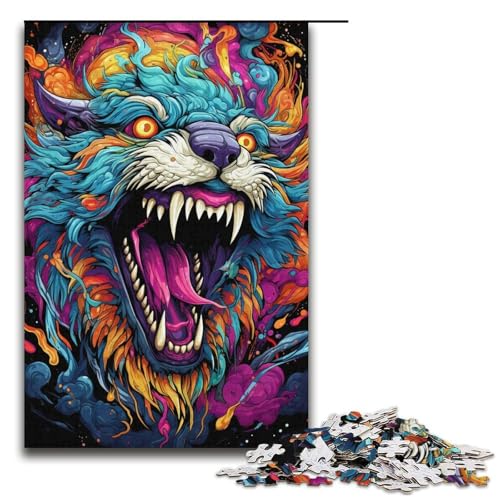 1000-teiliges Puzzle Lernspiele farbenfrohe psychedelische Monster-Puzzles für Erwachsene Holzpuzzle für Familienspaß und Spieleabende 1000 Teile (38 x 26 cm) von mowenbingpeng