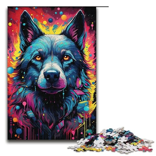 1000-teiliges Puzzle Lernspiele farbenfrohes psychedelisches Deutsches Schäferhund-Puzzle für Erwachsene Holzpuzzle für Familienspaß und Spieleabend 1000 Teile (38 x 26 cm) von mowenbingpeng