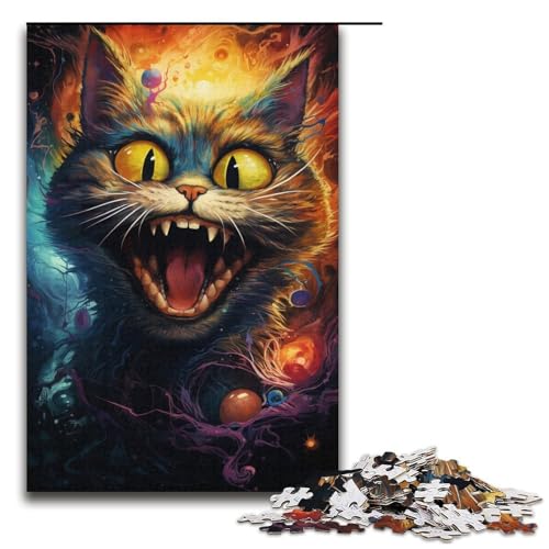 1000-teiliges Puzzle Lernspiele farbenfrohes psychedelisches Garfield-Katzen-Puzzle für Erwachsene Holzpuzzle für Familienspaß und Spieleabend 1000 Teile (38 x 26 cm) von mowenbingpeng